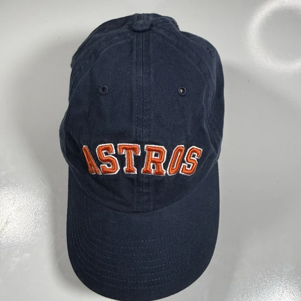 47 Brand Houston Astros Navy Blue Clean Up Strapback Hat Orange Lettering OSFA